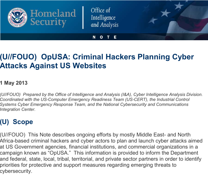 DHS dice que OpUSA consistirá principalmente en ataques molestos con efectos limitados