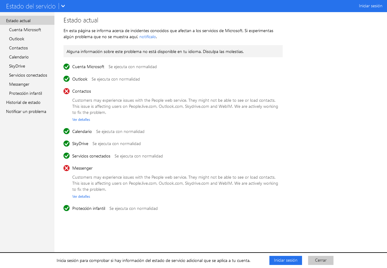 Los contactos de Microsoft no pueden ser cargados en SkyDrive y Outlook.com