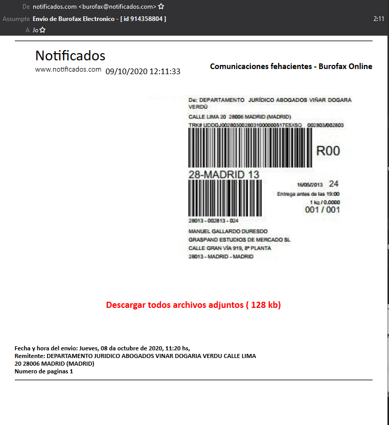 Falso burofax electrónico